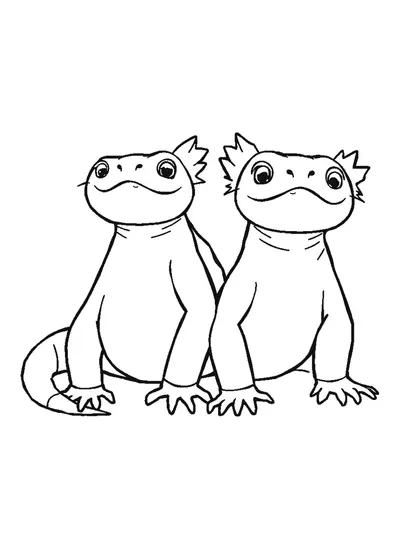 Két axolotl egymás mellett — színező