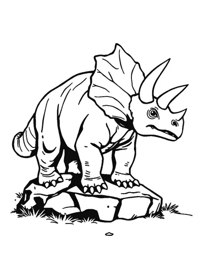 Sziklán álló triceratops — színező