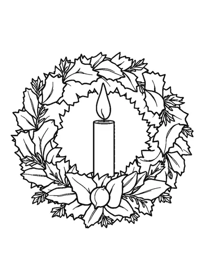 Karácsonyi koszorú gyertyával — színező