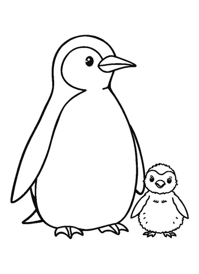Pingvinmama a fiókájával — színező